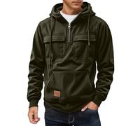 Duohropke Sweat à capuche à manches longues pour homme - Pull de sport chaud en velours côtelé - Sweat décontracté - Couleur unie - Fermeture éclair 1/4 - T-shirt à manches longues - Vintage