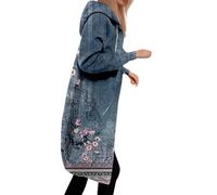 Duohropke Sweat à capuche pour femme avec fermeture éclair et capuche - Vintage - Longue veste à capuche décontractée - Veste d'hiver chaude à manches longues - Cardigan - Trench coat, Marine, XXL
