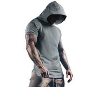Duohropke Sweat à capuche pour homme à manches courtes en coton avec capuche - Fin et confortable - Pour l'été - Couleur unie - Coupe droite - Pour l'entraînement et le sport, gris, S