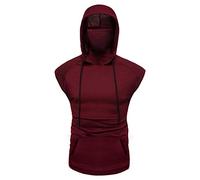 Duohropke Sweat à capuche pour homme Cyberpunk Ninja avec masque - Manches longues - Sport - Coupe ajustée - Costume d'Halloween - Tête de mort - T-shirt à capuche, Rouge (05), XXL