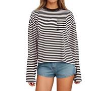 Duohropke Sweat-shirt à rayures pour femme - Col rond - Manches longues - Y2k - Rayé - Bloc de couleurs - Pull décontracté à manches longues - Haut Y2K - Streetwear - Costume de marin, marron, L