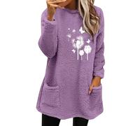 Duohropke Sweat-shirt chaud et doux pour femme - En polaire - Pull d'hiver à manches longues - Automne et hiver - Couleur unie - Col roulé, lilas, XL