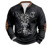 Duohropke Sweat-shirt pour homme, imprimé viking, pull de travail sans capuche, demi-fermeture éclair, tricoté, tête de loup, impression 3D, pull médiéval pour l'automne, l'hiver, l'extérieur