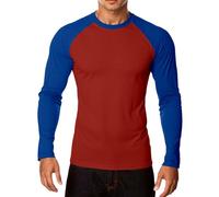 Duohropke T-shirt à manches longues pour homme - T-shirt basique de baseball - Col rond - Bloc de couleurs - Confortable - Fin - Pull coloré - Coupe ajustée - Pull de travail léger - T-shirt de