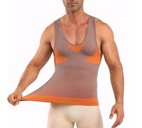 Duohropke T-shirt de compression élastique pour homme - Maillot de compression pour homme - Coupe de la taille - Débardeur gainant - Gilet élastique fin - Corset d'entraînement, marron, M