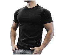 Duohropke T-shirt de compression pour homme - Coupe ajustée - T-shirt de sport - Séchage rapide - Respirant - Pour le bodybuilding - Pour l'entraînement, Noir , L