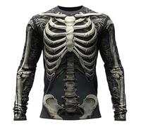 Duohropke T-shirt de sport à manches longues pour homme avec impression 3D tête de mort surdimensionnée - Col rond - Chemise de loisirs - T-shirt de randonnée - T-shirt de fitness - Haut de sport
