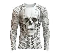 Duohropke T-shirt de sport à manches longues pour homme avec impression 3D tête de mort surdimensionnée - Col rond - Chemise de loisirs - T-shirt de randonnée - T-shirt de fitness - Haut de sport