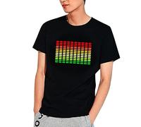 Duohropke T-shirt LED pour fête, hiphop, cosplay, concert, cadeau d'anniversaire, costume de Noël, d'égaliseur activé, t-shirt DJ, t-shirt lumineux, chemisier à bretelles, chemise de nuit, Noir , M