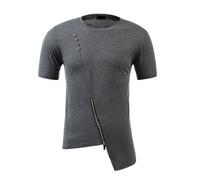 Duohropke T-shirt pour homme avec fermeture éclair asymétrique avec boutons boutonnés, manches courtes, col rond, tunique irrégulière, coupe ajustée, mode stretch, maillot de corps sport, fitness