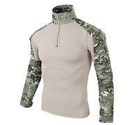 Duohropke T-shirt Tactique Homme Combat Shirt Flecktarn Coupe Ajustée Manches Longues Chemise Camouflage Paintball Airsoft Army Chemise Bundeswehr T-Shirt Militaire Uniforme, kaki, S