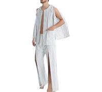 Duohropke Tenue de soins pour adulte - 2 pièces - Tenue rayée - Manches longues - Pyjama pour patient - Pantalon de rééducation et haut - Combinaison respirante et confortable, gris, 3XL