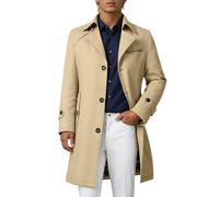 Duohropke Trench pour homme - Coupe ajustée - Double boutonnage - Longueur moyenne - Coupe-vent d'affaires - Long manteau d'hiver - Col rabattu - Manches longues - Veste de transition - Veste de