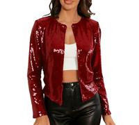 Duohropke Veste à paillettes pour femme - Cardigan à paillettes ouvert sur le devant - Manches longues - Élégante et brillante - Veste de costume festive - Boléro décontracté - Cardigan court