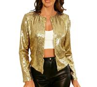 Duohropke Veste à paillettes pour femme - Cardigan à paillettes ouvert sur le devant - Manches longues - Élégante et brillante - Veste de costume festive - Boléro décontracté - Cardigan court