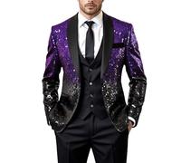 Duohropke Veste à paillettes pour homme, pour mariage, fête, blazer à paillettes, coupe ajustée, costume pour homme, costume à un bouton, veste de smoking, Noël, Nouvel An, veste de costume brillante