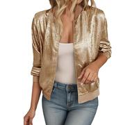 Duohropke Veste bomber femme Blouson court à paillettes manches longues manteau paillettes brillant veste d'aviateur veste de motard col de baseball vestes automne fermeture éclair veste de mi-saison
