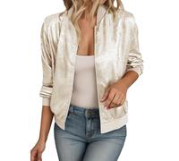 Duohropke Veste Bomber Femme Blouson Court Paillettes Manches Longues Manteau Paillettes Brillant Veste d'Aviateur Veste de Motard Col Baseball Vestes Automne Fermeture Éclair Veste de Mi-saison Veste