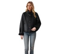 Duohropke Veste d'hiver pour femme - Doublure chaude - Veste de demi-saison - Veste en cuir - Veste d'automne - Veste polaire - Veste en cuir synthétique - Veste de motard - Couleur unie - Veste