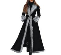 Duohropke Veste en daim pour femme - Longue veste d'hiver - Doublure chaude - Parka d'hiver en polaire - Manteau d'hiver avec capuche - Col en fourrure synthétique - Veste demi-saison - Veste