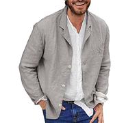 Duohropke Veste en lin pour homme - Coupe droite - Grande taille - Blazer à bouton unique - Taille longue - Confortable - Coupe ajustée - Pour l'été, gris, XXL