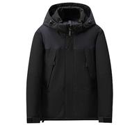 Duohropke Veste polaire d'hiver pour homme - Veste de ski - Veste de ski - Coupe-vent - Imperméable - Épaisse - Avec capuche amovible - Pour la randonnée, le camping, Noir , XXXL