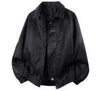 Duohropke Veste PU homme, blouson moto, simili cuir, col revers, veste aviateur décontractée