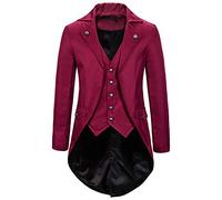 Duohropke Veste steampunk victorienne pour homme, vintage, gothique, pirate, coupe ajustée, frack, viking, Renaissance, manteau de marche, coupe-vent, veste demi-saison, rouge, S