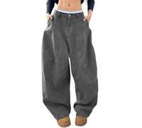 Duohropke Y2k Jean baggy pour femme - Pantalon en jean Boyfriend - Taille basse - Vintage - Oversize - Avec boutonnière - Pantalon streetwear - Pantalon de loisirs - Pantalon de jogging, gris, XL