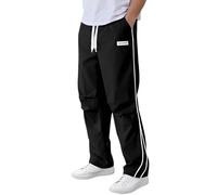 Duohropke Y2k Pantalon de jogging pour homme Streetwear Baggy Track avec cordon de serrage Coupe droite Pantalon de loisirs Pantalon de parachute Pantalon de sport avec bandes latérales Pantalon de