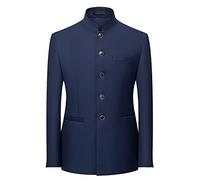 Duohropke Zhongshan Blazer pour homme avec col chinois, coupe étroite, col montant, veste de costume, élégante veste de costume Mao pour les occasions formelles