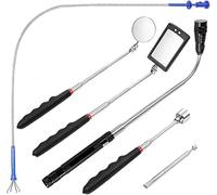 DUOJIN 6Pcs Outil de Préhension Magnétique, 1.5/4/20lb Outil de Ramassage Aimanté et Miroir d'Inspection Carré/Rond, Avec LED lumineuse et Poignée Télescopique Pivoter à 360°, Boîte et Batterie Inclus