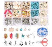 DUOJIN Kit de Perles de Bricolage DIY Coquillage Turquoise, Bracelet Réglable Pied Conque, Boucles d'Oreilles Bohémien Artisanale, Collier plage charme cheville pour fille à la Main de Création