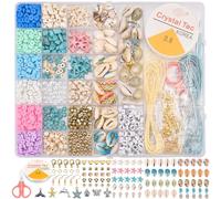 DUOJIN Kit de Perles de Bricolage DIY Coquillage Turquoise, Bracelet Réglable Pied Conque, Perle de lettres, Perle en Argile Polymère pour fille, Boucle d'Oreilles Collier Bohémien à la Main Création