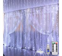DUOJIN LED Guirlande Lumineuse à Rideaux Blanc Alimentation USB avec 8 Modes d'Eclairage et Télécommande Minuterie pour La Decoration de Noël, Fenêtre, Mariage, Jardin, Chambre (Blanc)