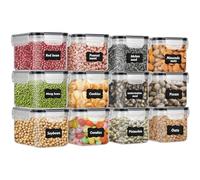 DUOJIN Lot de 12 Récipient Hermétique Alimentaire en PP sans BPA avec Couvercle Verrouillé Étanche, Boîte Rangement Cuisine Empilable Boîte de Conservation des Céréales avec 32 Étiquettes&Pen (Noir)