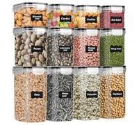 DUOJIN Lot de 12 Récipient Hermétique Alimentaire en PP sans BPA avec Couvercle Verrouillé Étanche, Boîte Rangement Cuisine Empilable Boîte de Conservation des Céréales avec 32 Étiquettes&Pen (Noir)