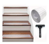DUOJIN Lot de 15 bandes antidérapantes pour escalier - Transparent - Imperméable - Avec rouleau d'installation - 10 x 80 cm