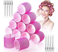 DUOJIN Lot de 28 bigoudis résistants à la chaleur et 10 pinces à bec de canard pour cheveux longs et moyens, 60 mm, 45 mm, 36 mm, rose