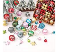 DUOJIN Lot de 44 boules de décoration de Noël pour sapin de Noël avec différentes boules de Noël suspendues de couleur rouge et dorée (or rose)