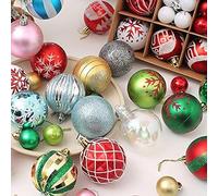 DUOJIN Lot de 44 boules de décoration de Noël pour sapin de Noël avec différentes boules de Noël suspendues de couleur rouge et dorée (blanc rouge)