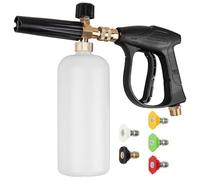 DUOJIN Pistolet à Haute Pression Canon à Mousse,Distributeur de Savon Réglable 1/4" Rapide, Lance de Mousse de Neige,Nettoyeur Haute Pression, Bouteille avec 5 Buses pour Lavage de Voiture