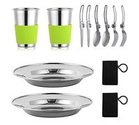 DUOJIN Set de vaisselle de camping 12 pièces en acier inoxydable Couverts de voyage pour 2 personnes Batterie de cuisine Camping pique-nique extérieur randonnée