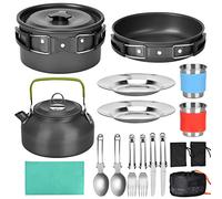 DUOJIN Ustensiles de Cuisine de Camping en Aluminium Durable Kit de Casseroles Camping Cookware Kit Camping Ustensiles Complets avec Réchaud de Camping Portable Ultraléger pour Camping,Randonnée,Pêche