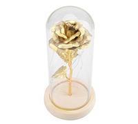 Duokon Lumière préservée de Fleur de LED avec la Couverture en Verre et la Base en Bois pour Le de Mariage de Valentines'Day(doré)