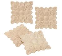 Duokon Ménage Appliques En Bois 4 Pcs Belle Fleur Motif En Bois Sculpté Applique Meubles Porte De Jardin Décoration Accessoires