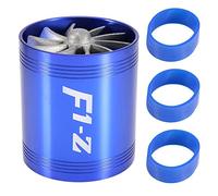 Duokon Support en caoutchouc Universel Turbonator d'Admission d'air de Voiture, Ventilateur de Double Turbine Turbo Fan Filtre à Air d'Admission Alliage d'Aluminium + Caoutchouc (Bleu)