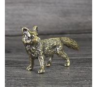 DUOLAIYUNSO Statue en bronze, 4,46 x 2,58 cm, figurines de renard en laiton massif, miniatures, ornements de bureau, thé, animaux domestiques, statue rétro pour petits animaux