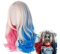 DUOLAM Halloween Cosplay Quinn Perruque: Rose Bleu Perruque de Cosplay de Déguisements, Perruque de Costume d'Héroïne de Film pour Femmes Filles Soirées à Thème de Carnaval d'halloween Cosplay