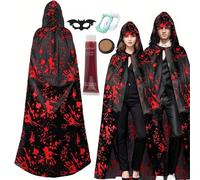 duoleey Deguisement Halloween Femme Homme Costume Halloween Adulte Déguisement Vampire Adulte Enfant Masque Chauve-souris, Faux Sang, Cire de Cicatrice, Dents de Vampire pour Halloween (L)